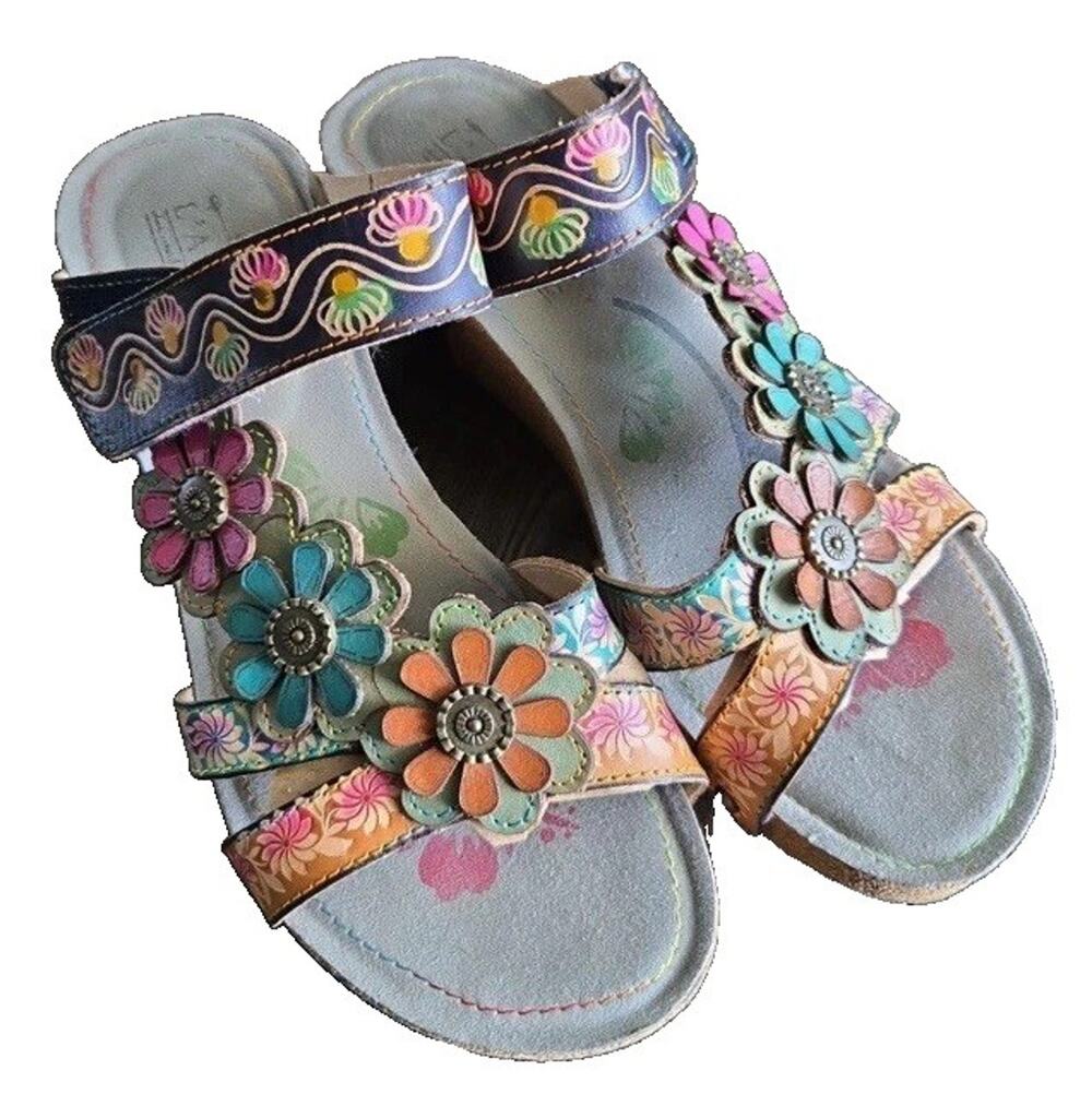 Spring Step L' Artiste Womens EUR 41 US 10 Floral Leather Delight Wedge Sandals